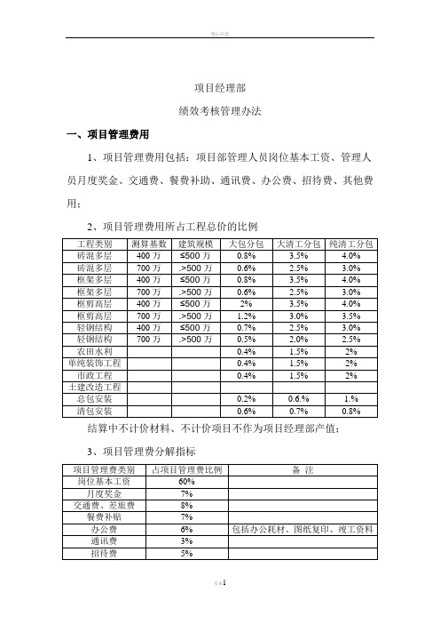 项目经理部绩效考核指标制度