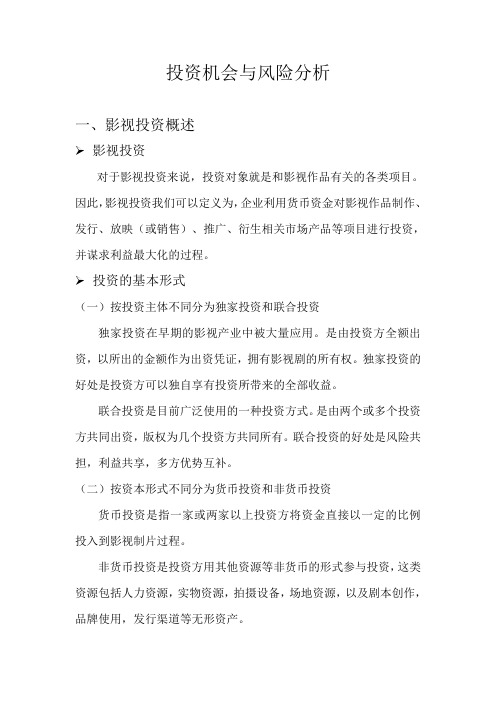 影视传媒产业的投资与风险