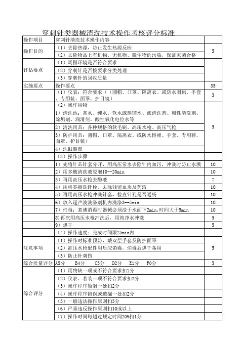 穿刺针清洗技术考核内容