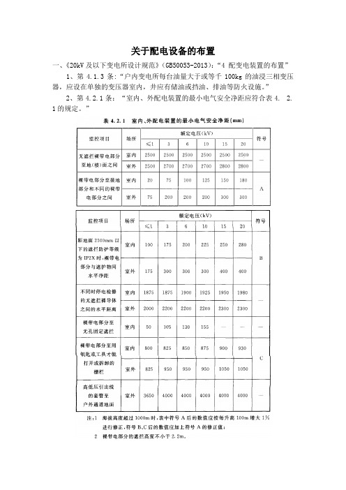 配电设备的最小间距 开关柜间距 