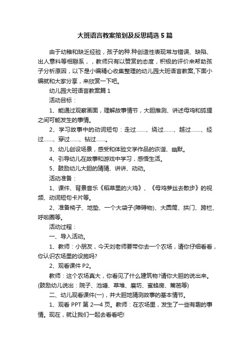 大班语言教案策划及反思精选5篇