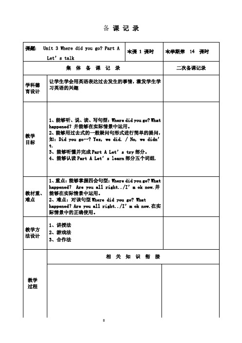 英语六年级下册Unit 3 Part A Let's talk教案