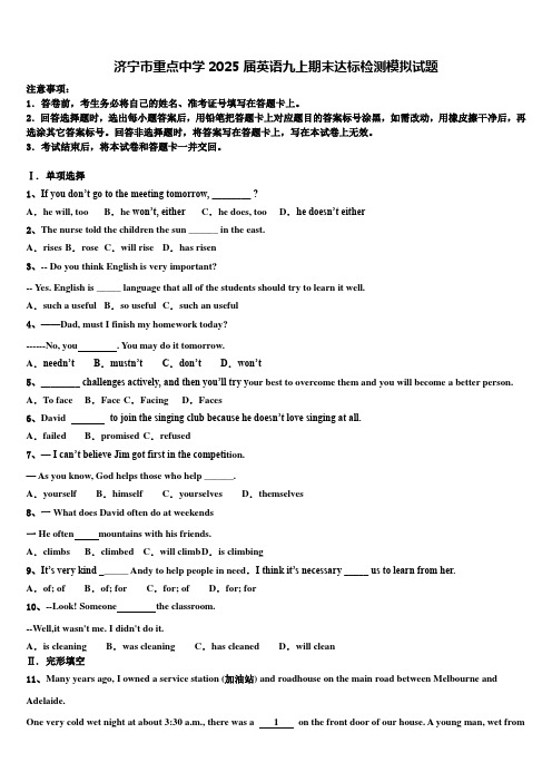 济宁市重点中学2025届英语九上期末达标检测模拟试题含解析