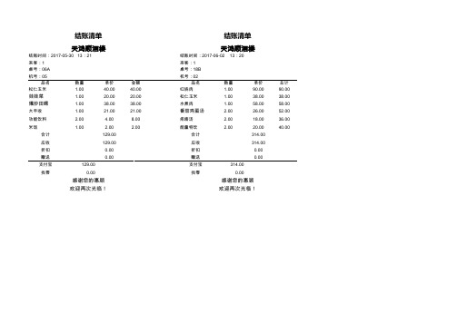 饭店水单