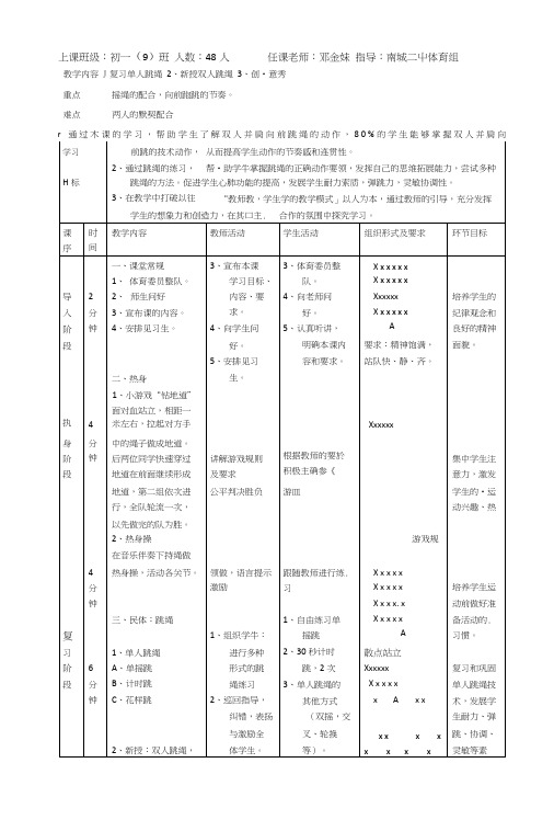 江西省南城县第二中学初中体育教案：跳绳.docx