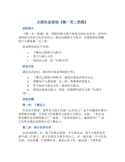 大班社会活动《独一无二的我》