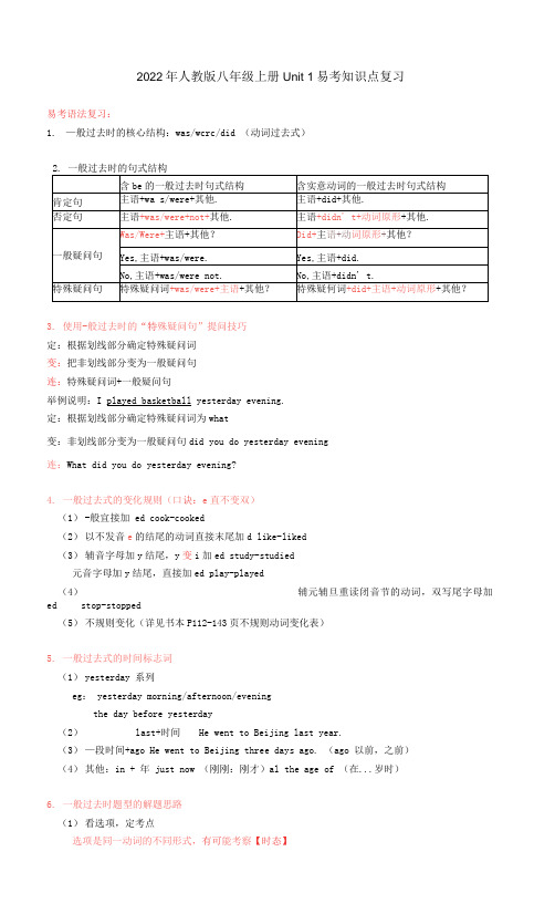 Unit1易考知识点复习人教版英语八年级上册