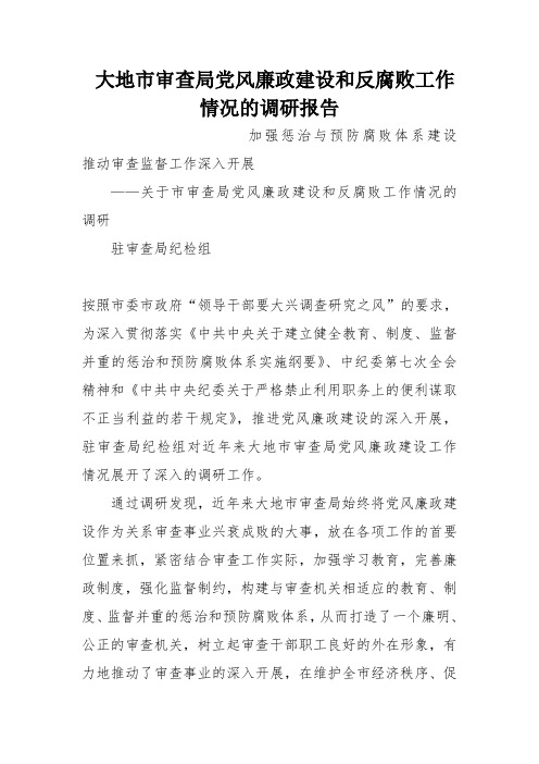 大地市审查局党风廉政建设和反腐败工作情况的调研报告