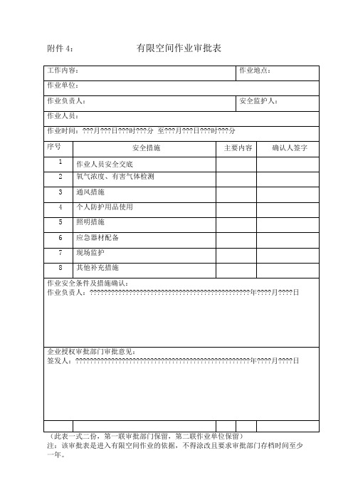 有限空间作业审批表政府发