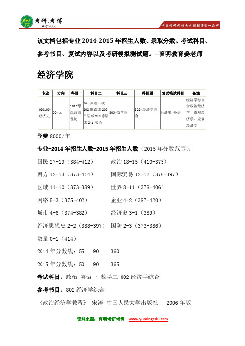 中国人民大学经济史考研参考书分数线科目