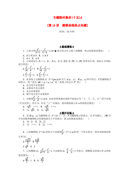 高考数学二轮复习 专题限时集训(十五)A圆锥曲线热点问题配套作业 文(解析版)