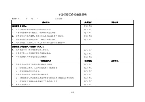 年度保密工作检查记录表