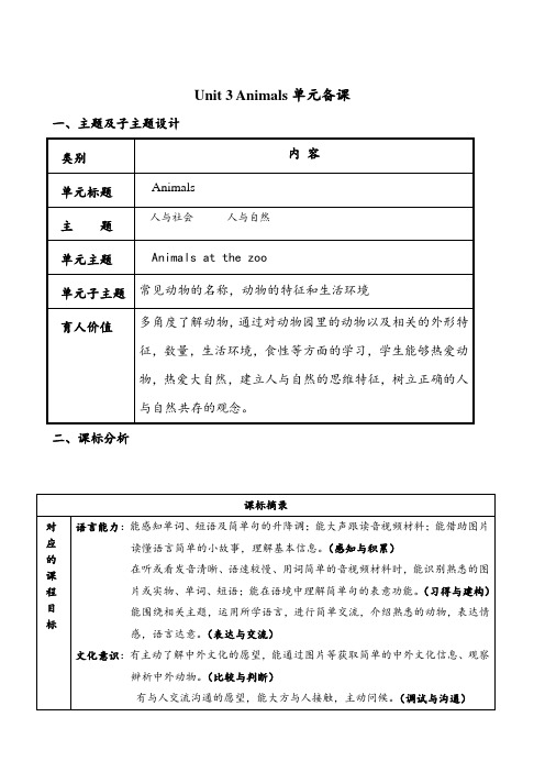 鲁科版三年级英语下册Unit 3 Animals单元备课