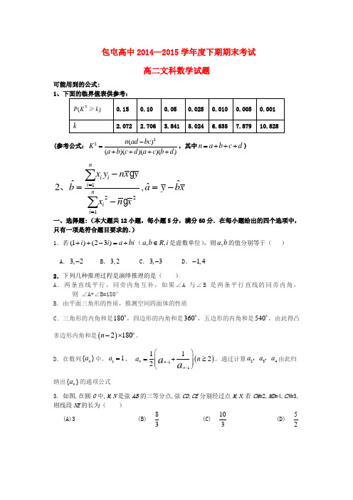 河南省扶沟县包屯高级中学高二数学下学期期末考试试题 文(扫描版)