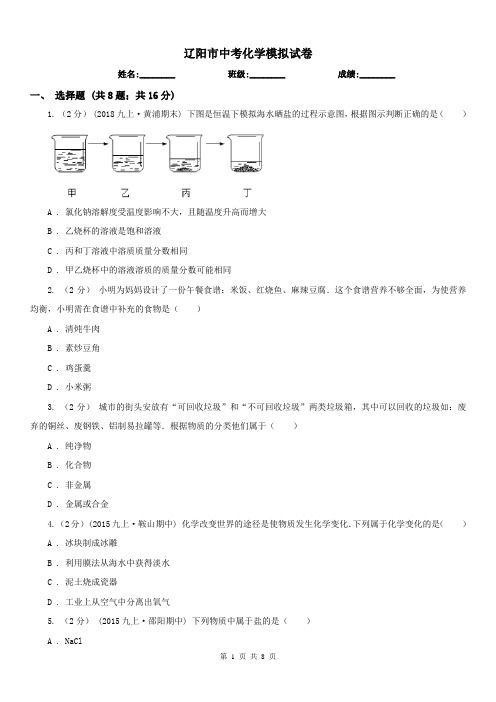 辽阳市中考化学模拟试卷