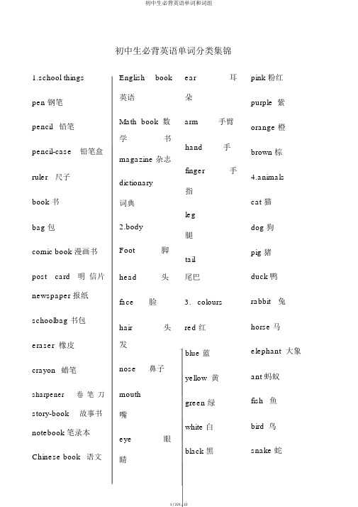 初中生必背英语单词和词组