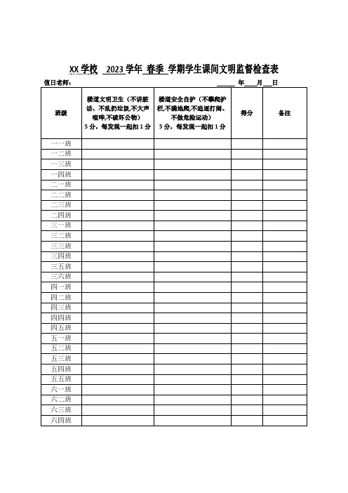 学生课间文明监督检查表