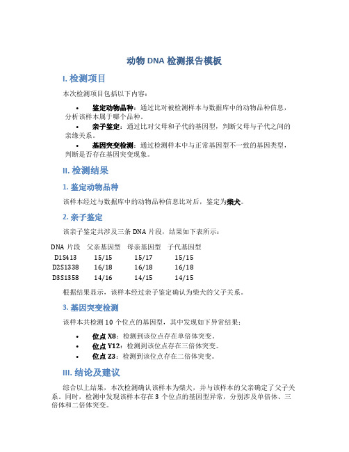 动物DNA检测报告模板