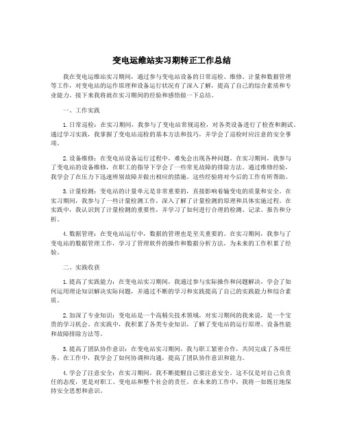 变电运维站实习期转正工作总结