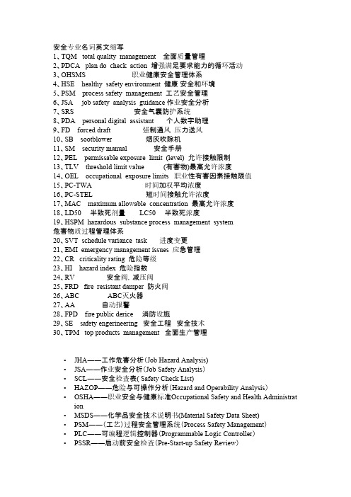 安全专业名词英文缩写