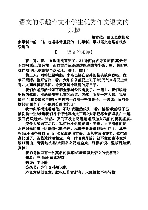 六年级作文之语文的乐趣作文小学生优秀作文语文的乐趣