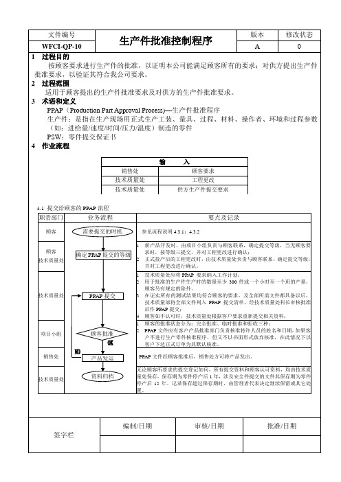 WFCI-QP-10生产件批准控制程序