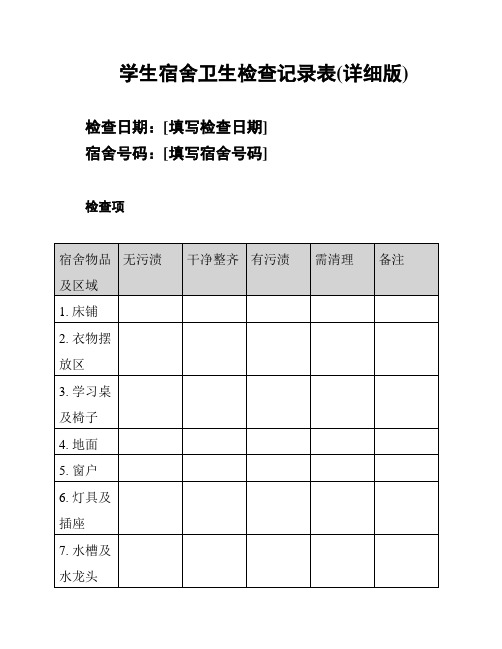 学生宿舍卫生检查记录表(详细版)