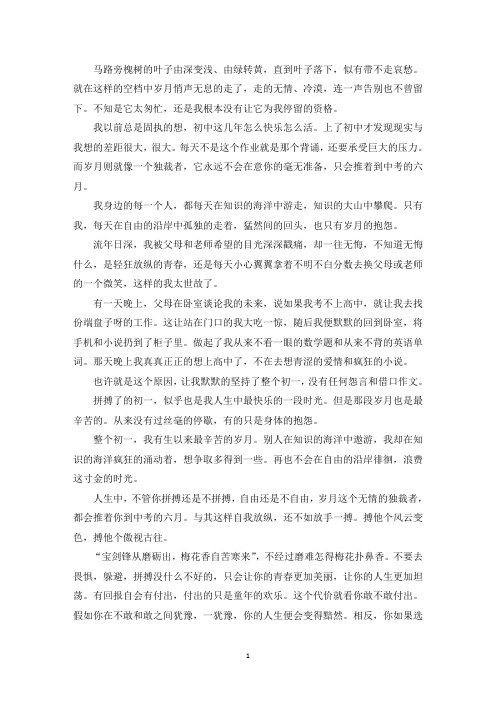 精选优秀作文成长岁月我多了一份坚强