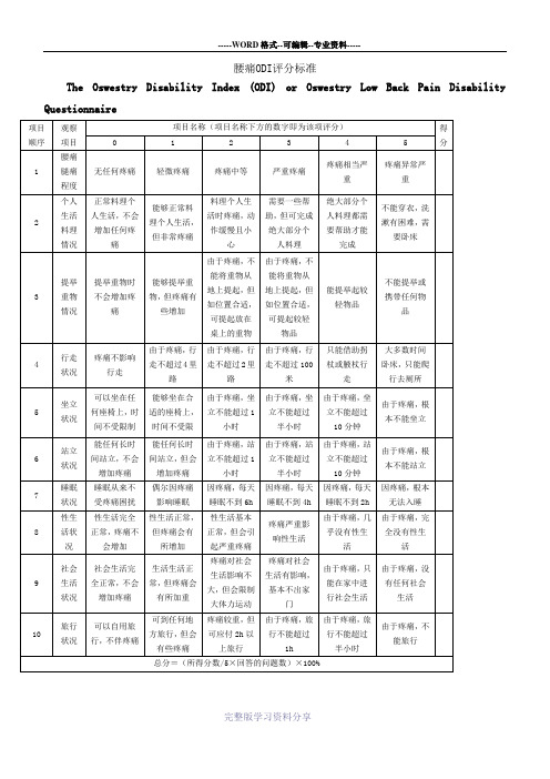 腰痛ODI评分标准(The-Oswestry-Disability-Index)