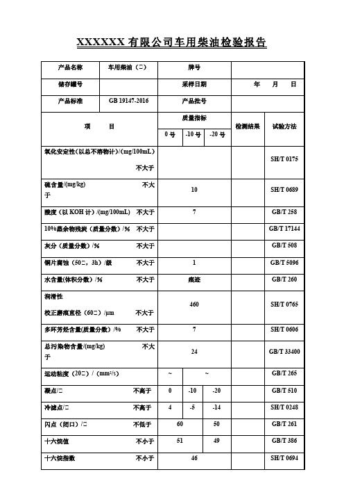 国六车用柴油检验报告