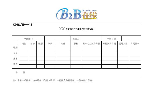 XX公司招聘申请表