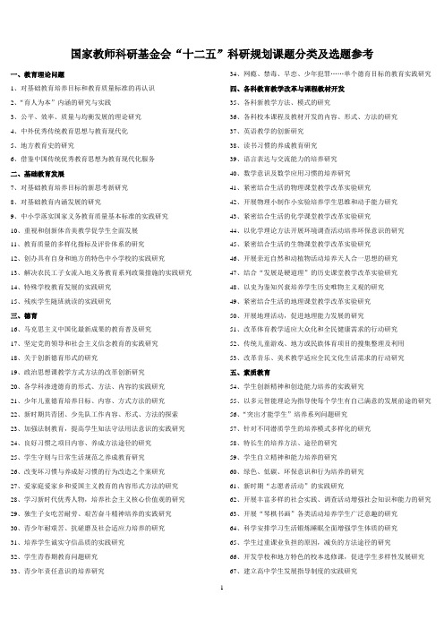 关于申报教育部中国教师发展基金会“十二五”教科研规划课题选题参考