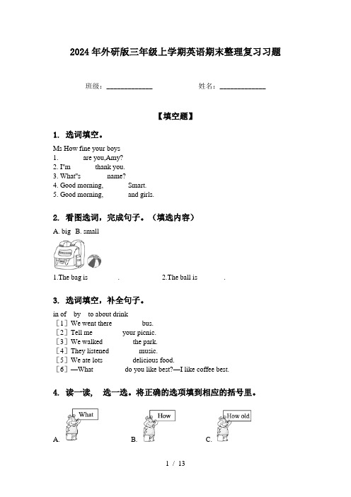 2024年外研版三年级上学期英语期末整理复习习题