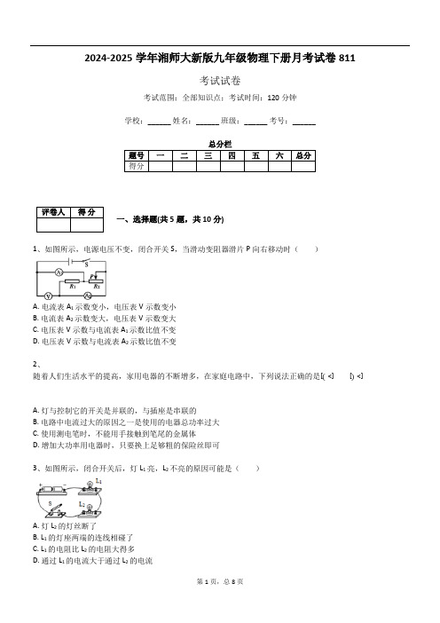 2024-2025学年湘师大新版九年级物理下册月考试卷811