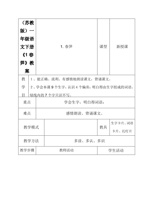 (苏教版)一年级语文下册《1春笋》教案