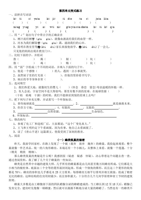 六年级上语文四单元变式练习