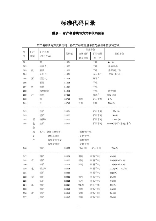 矿产标准代码目录