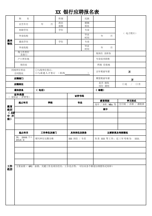 XX银行应聘报名表