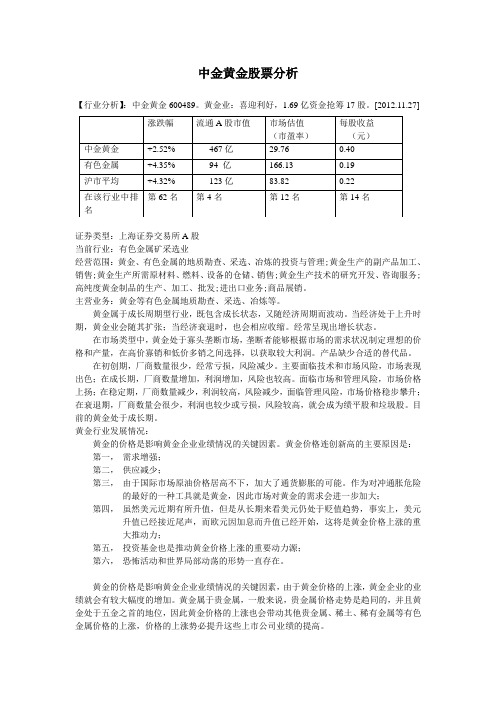 中金黄金股票分析