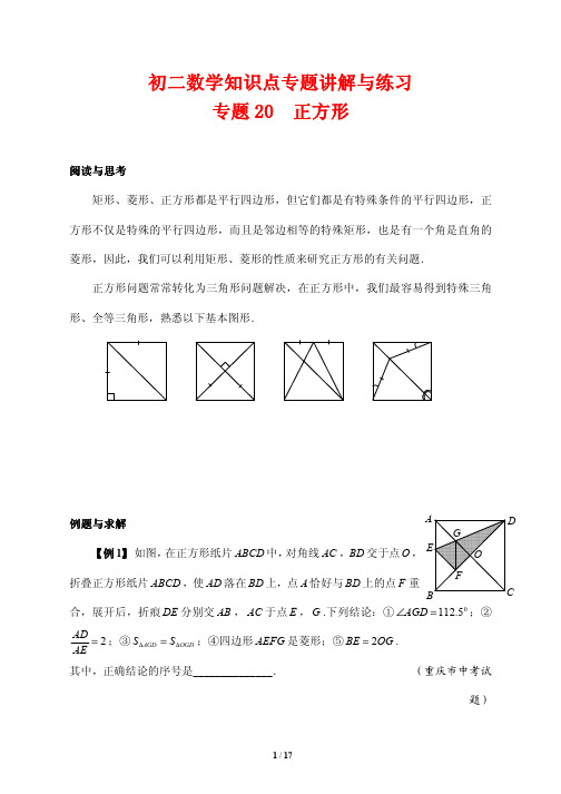 初二数学知识点专题讲解与练习20---正方形(培优版)