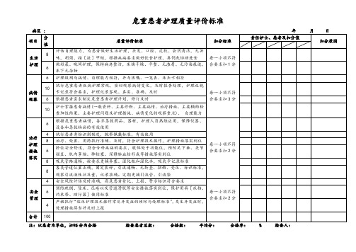 护理质量评价标准