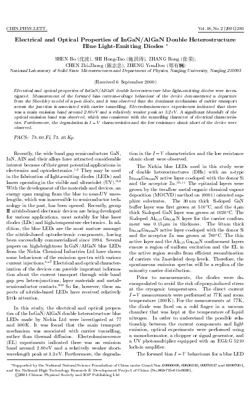 Electrical and Optical Properties of InGaNAlGaN Double Heterostructure Blue Light-Emitting