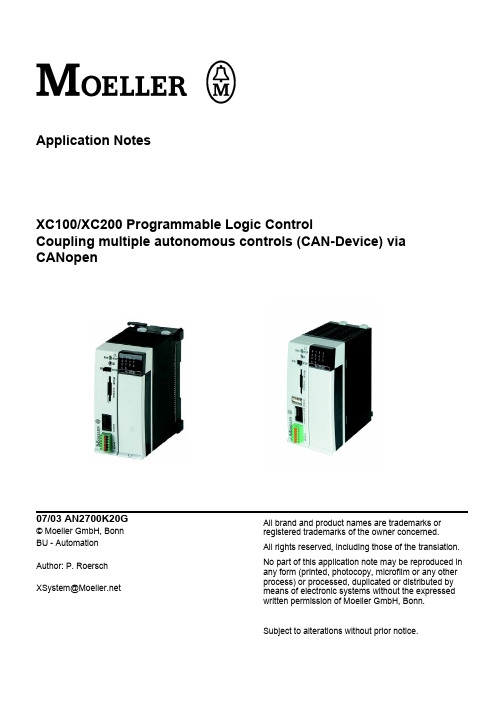 Moeller XC100 XC200可编程控制器应用注意事项说明书