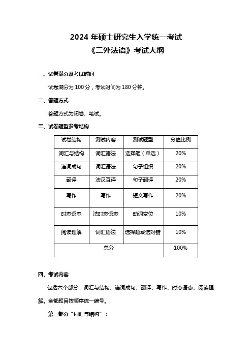 大连海事大学2024年初试科目考试大纲  245 二外法语