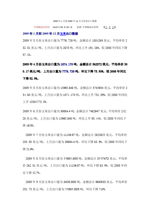 2009年1月到2009年12月玉米进出口数据