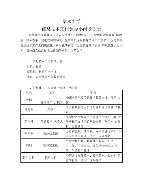 梁永中学信息技术工作领导小组及职责