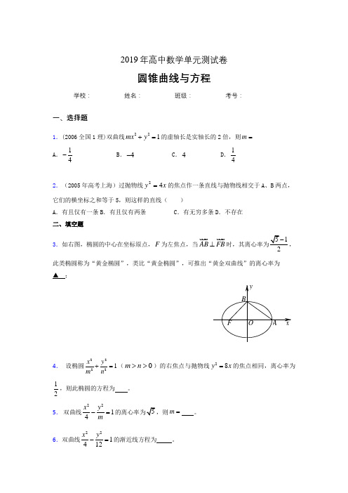 精编新版2020高考数学《圆锥曲线方程》专题训练完整考题(含标准答案)