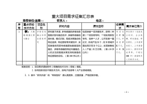 重大项目需求征集汇总表