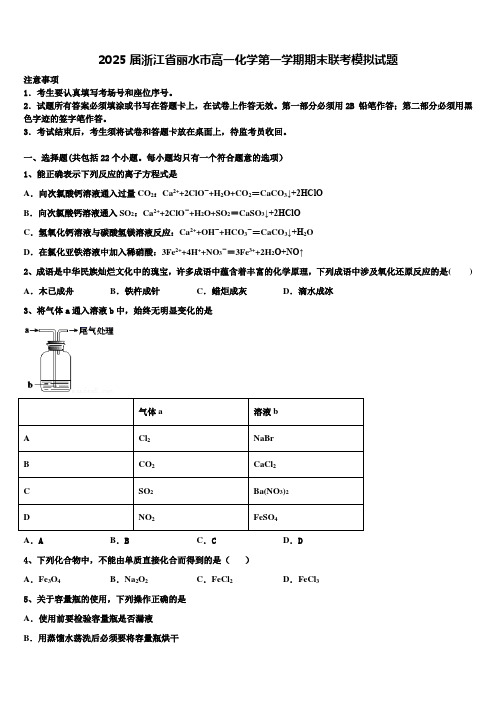 2025届浙江省丽水市高一化学第一学期期末联考模拟试题含解析