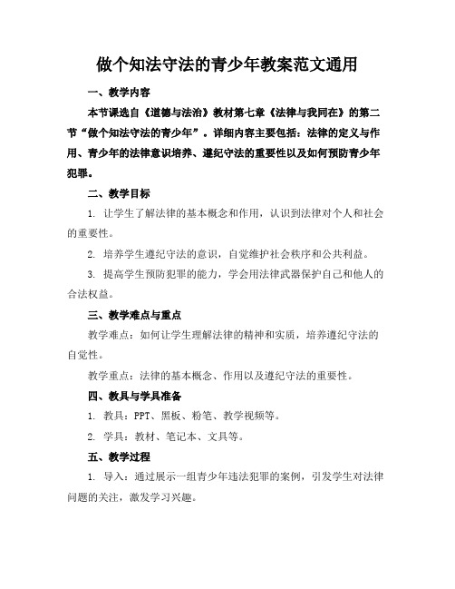 做个知法守法的青少年教案范文通用